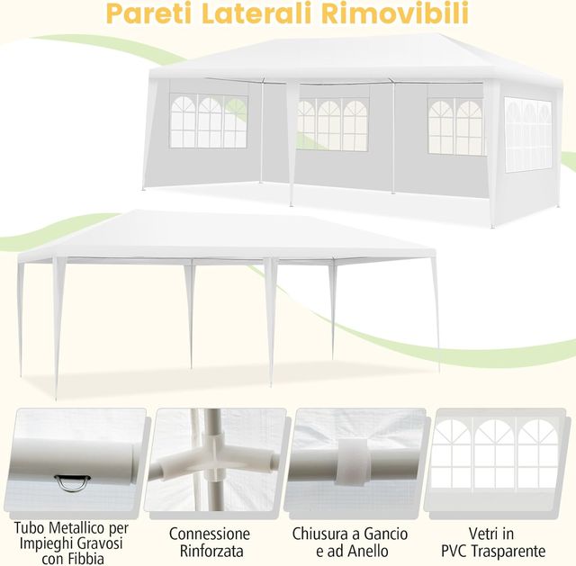Gazebo da Giardino 6 x 3 m, Tendone per Feste con 