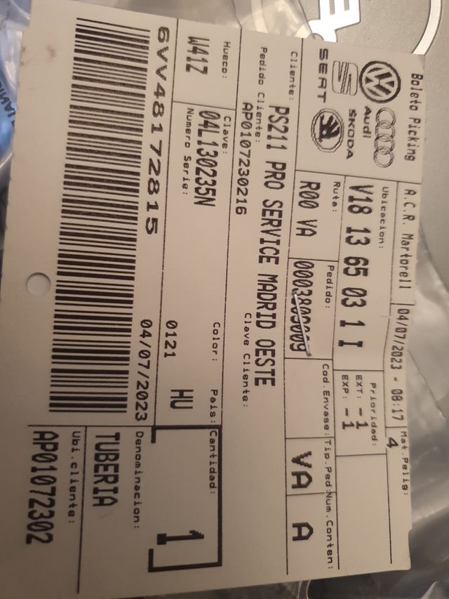 Tubos retorno gasoil origi. vag motor 2.0tdi 150cv