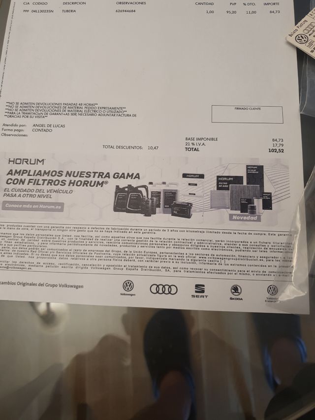 Tubos retorno gasoil origi. vag motor 2.0tdi 150cv