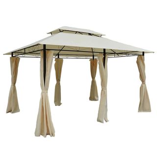 Gazebo da Giardino 3x4 m con Tende e Tetto a 2 Liv