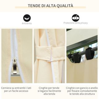 Gazebo da Giardino 3x4 m con Tende e Tetto a 2 Liv