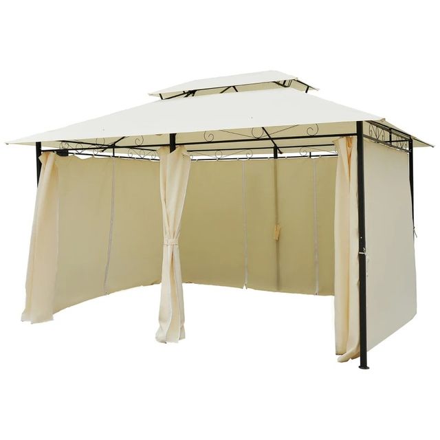 Gazebo da Giardino 3x4 m con Tende e Tetto a 2 Liv