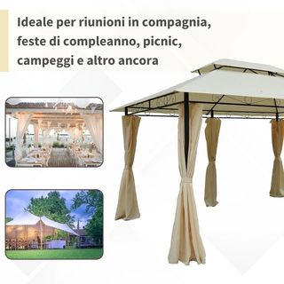 Gazebo da Giardino 3x4 m con Tende e Tetto a 2 Liv