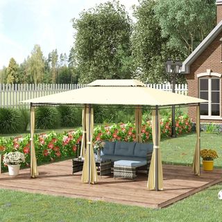 Gazebo da Giardino 3x4 m con Tende e Tetto a 2 Liv