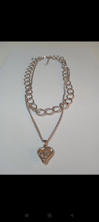 Collana colore argento a 2 fili con cuore donna