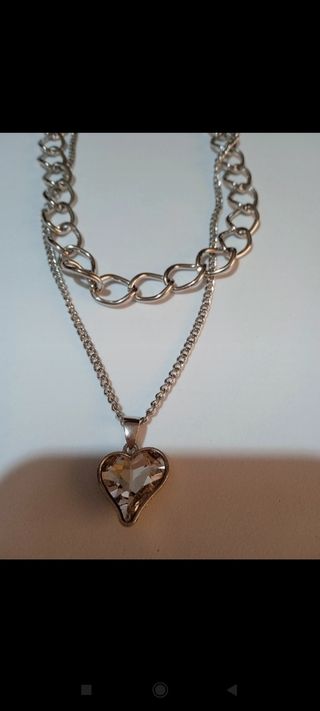 Collana colore argento a 2 fili con cuore donna