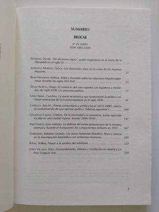 Libro Brocar, N° 29, 2005. Investigación Histórica