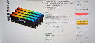 Memorias RAM DDR 4 Kingston fury 4x16kg