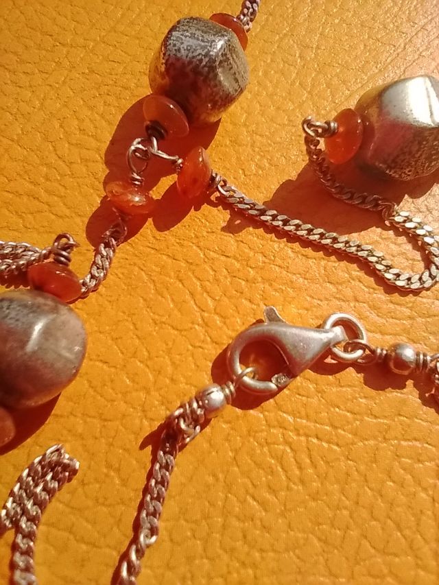 Collana in argento 925  con perline di ambra