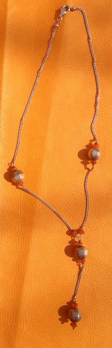 Collana in argento 925  con perline di ambra