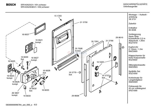 Lavavajillas bosch recambios SRV43A23