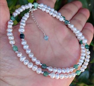 Conjunto completo, plata ley, perla, esmeralda 