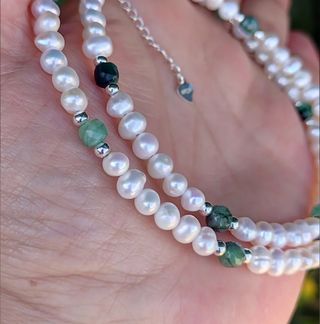 Conjunto completo, plata ley, perla, esmeralda 