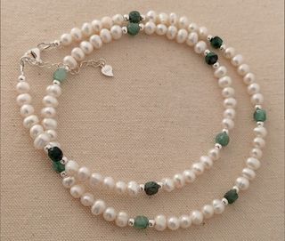 Conjunto completo, plata ley, perla, esmeralda 