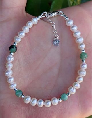 Conjunto completo, plata ley, perla, esmeralda 