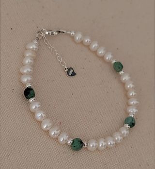 Conjunto completo, plata ley, perla, esmeralda 