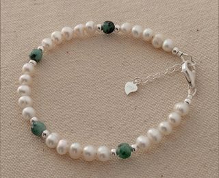 Conjunto completo, plata ley, perla, esmeralda 
