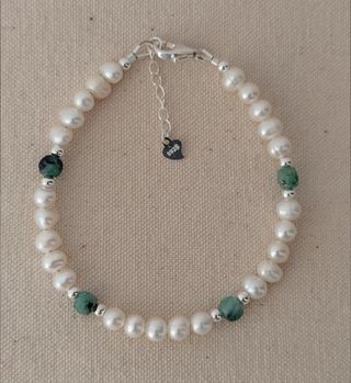 Conjunto completo, plata ley, perla, esmeralda 