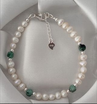 Conjunto completo, plata ley, perla, esmeralda 