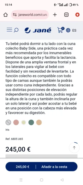 Cuna colecho JANÉ como nueva