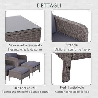 Set Mobili da Giardino 2 Poltrone 2 Poggiapiedi 1 