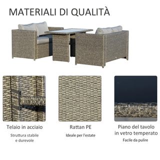 Set 3 Pezzi Mobili da Giardino con 2 Divani con Cu