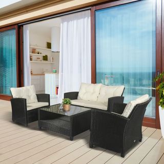 Set Mobili da Giardino 4 Pezzi in Rattan PE e Tavo