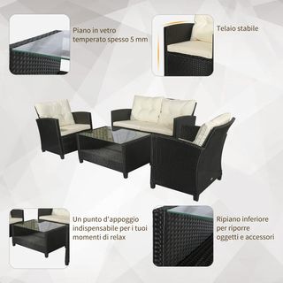 Set Mobili da Giardino 4 Pezzi in Rattan PE e Tavo