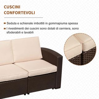 Divano a 3 Posti in PP Plastica ad Effetto Rattan