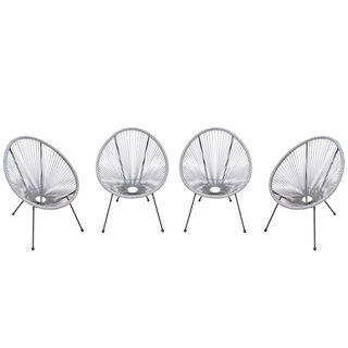 Set di 4 Sedie da Giardino Ovali in Rattan PE e Me