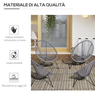Set di 4 Sedie da Giardino Ovali in Rattan PE e Me
