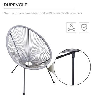Set di 4 Sedie da Giardino Ovali in Rattan PE e Me