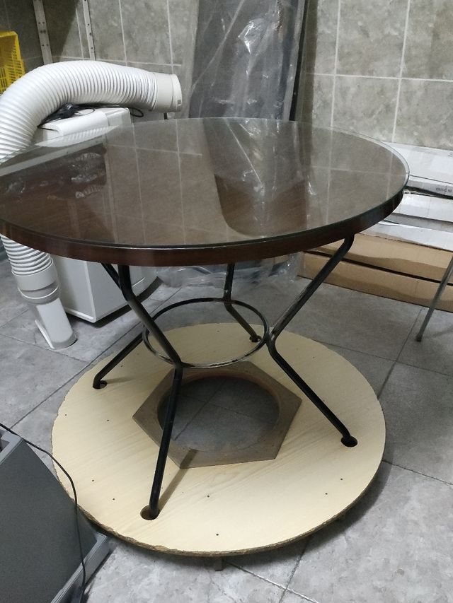 Mesa madera 90cm con cristal