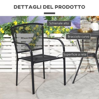 Set 2 Sedie da Giardino in Metallo, per Cortile, P