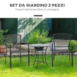 Set 2 Sedie da Giardino in Metallo, per Cortile, P