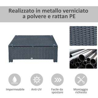 Tavolino da Esterni in Rattan PE con Piano in Vetr