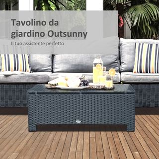 Tavolino da Esterni in Rattan PE con Piano in Vetr