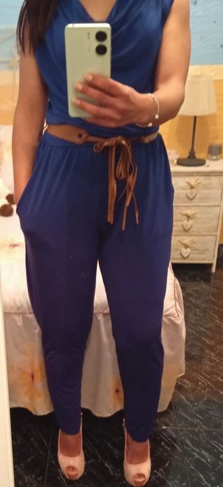 Mono pantalon azul cintura elástica. M