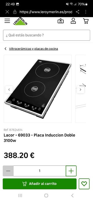 Placa vitrocerámica inducción doble Lacor