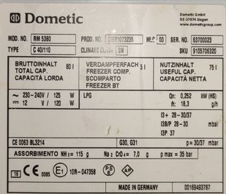 Nevera trivalente DOMETIC RM5380
