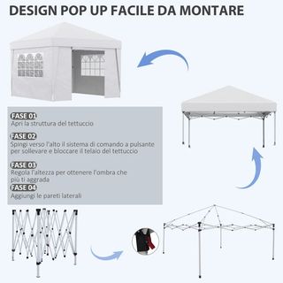 Gazebo Pieghevole 3x3 m con Altezza Regolabile, co