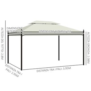  Gazebo da Giardino 3x4m in Acciaio con Doppio Tet