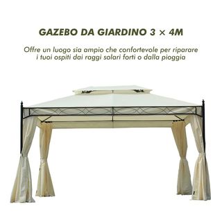  Gazebo da Giardino 3x4m in Acciaio con Doppio Tet