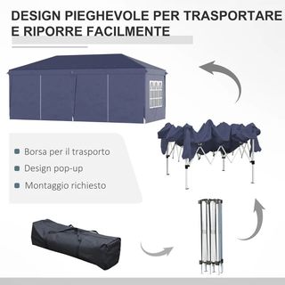 Gazebo 6x3 m Pieghevole da Giardino, in Acciaio e 