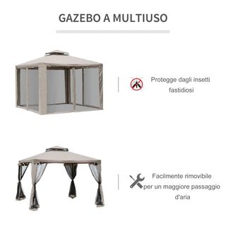Gazebo da Giardino 3x3m con Zanzariera, Struttura 