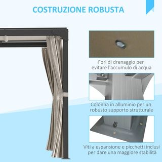  Gazebo Pergola con Tende Laterali e Tetto Apribil