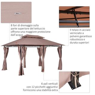 Gazebo da Giardino 4x3m con Doppio Tetto 