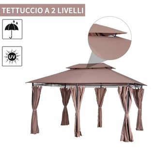 Gazebo da Giardino 4x3m con Doppio Tetto 