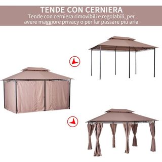 Gazebo da Giardino 4x3m con Doppio Tetto 