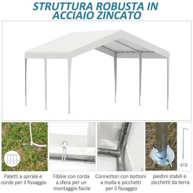Garage Portatile 4x4m con Tettoia anti UV